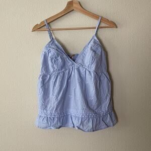 blue cotton embroidered babydoll tank cottage boho fairy coastal cowgirl
